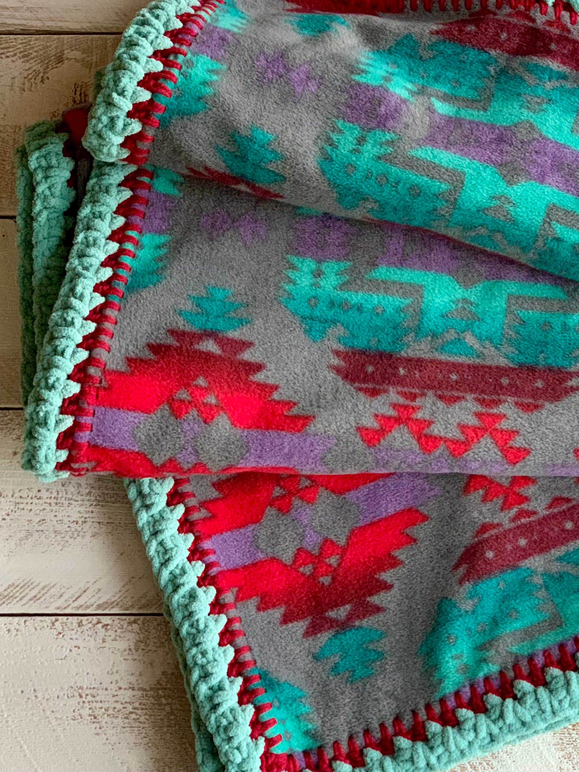 Crochet Edge Native Fleece Blanket