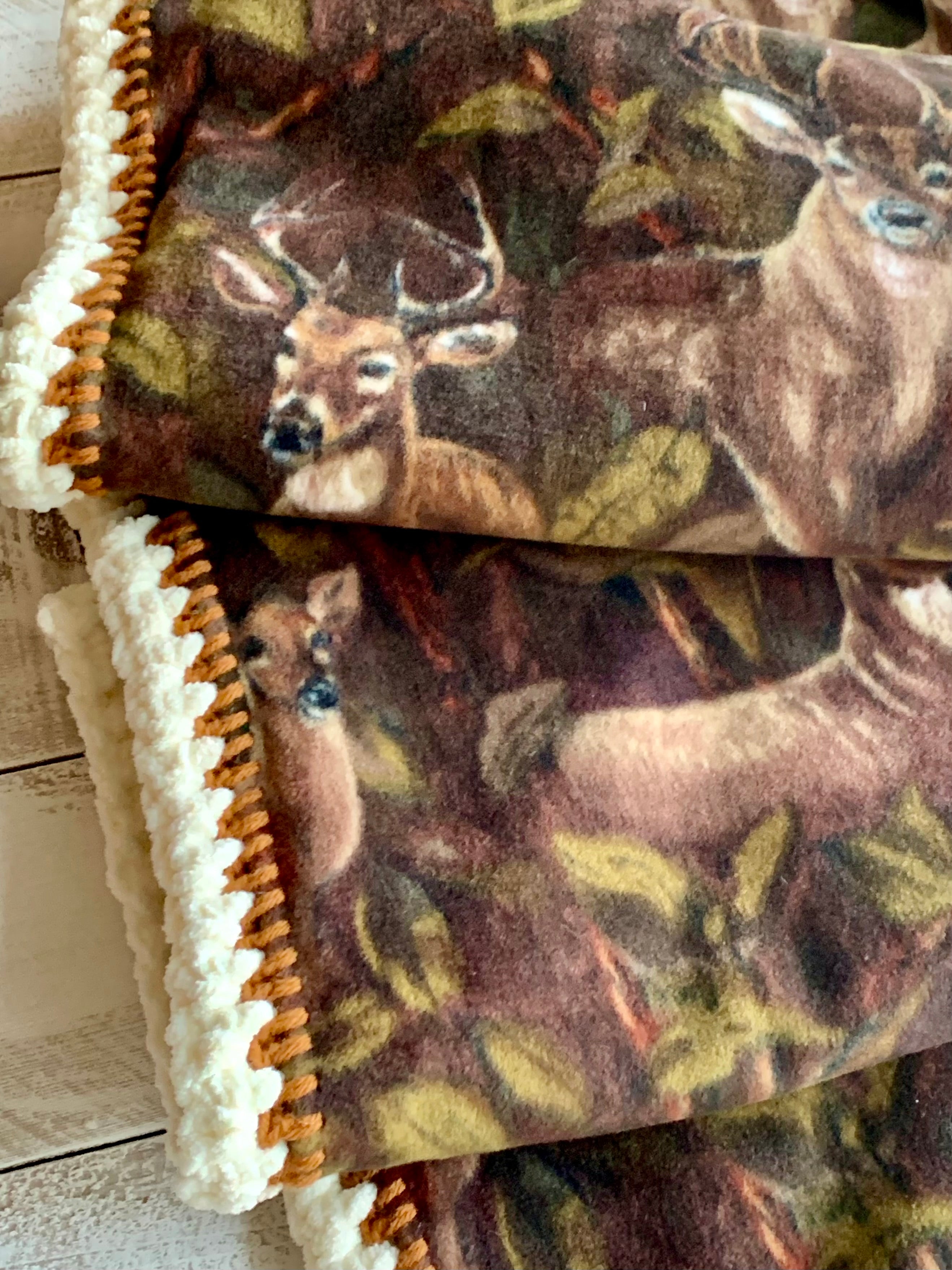 Crochet Edge Deer Fleece Blanket