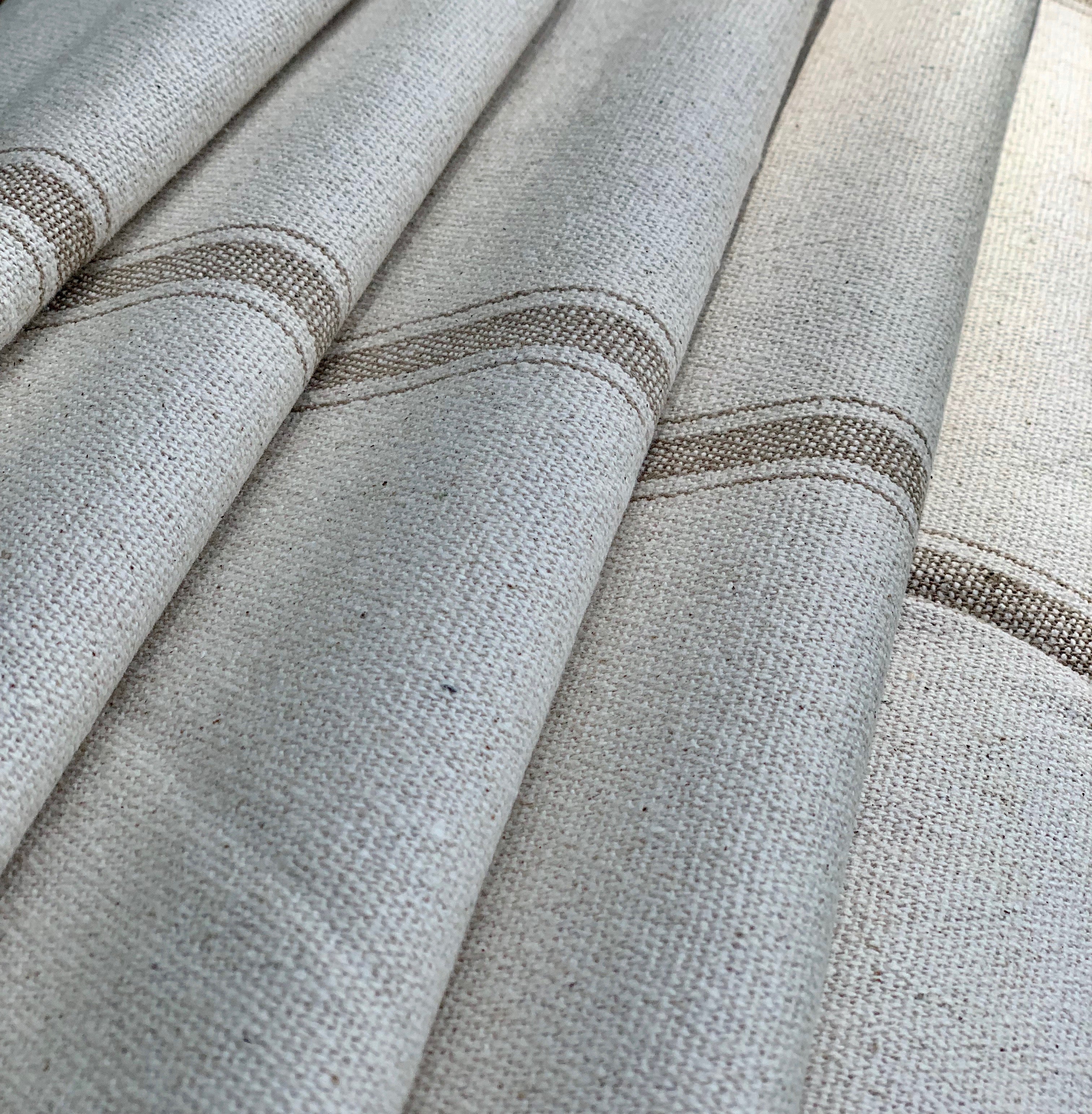 Grain Sack Fabric - Tan Stripes on Cream