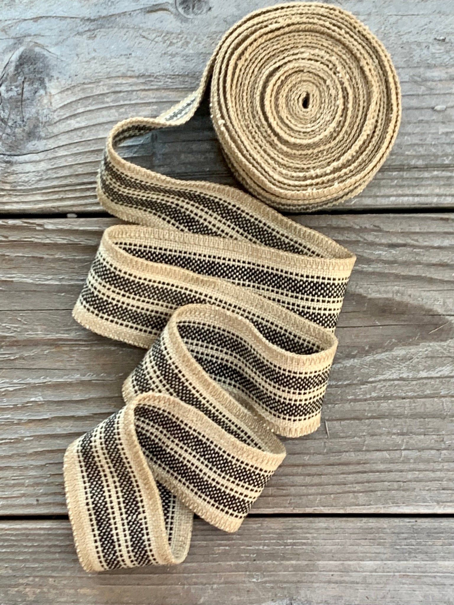 Grain Sack Ribbon - Black & Beige Stripe - 1 3/4" Wide
