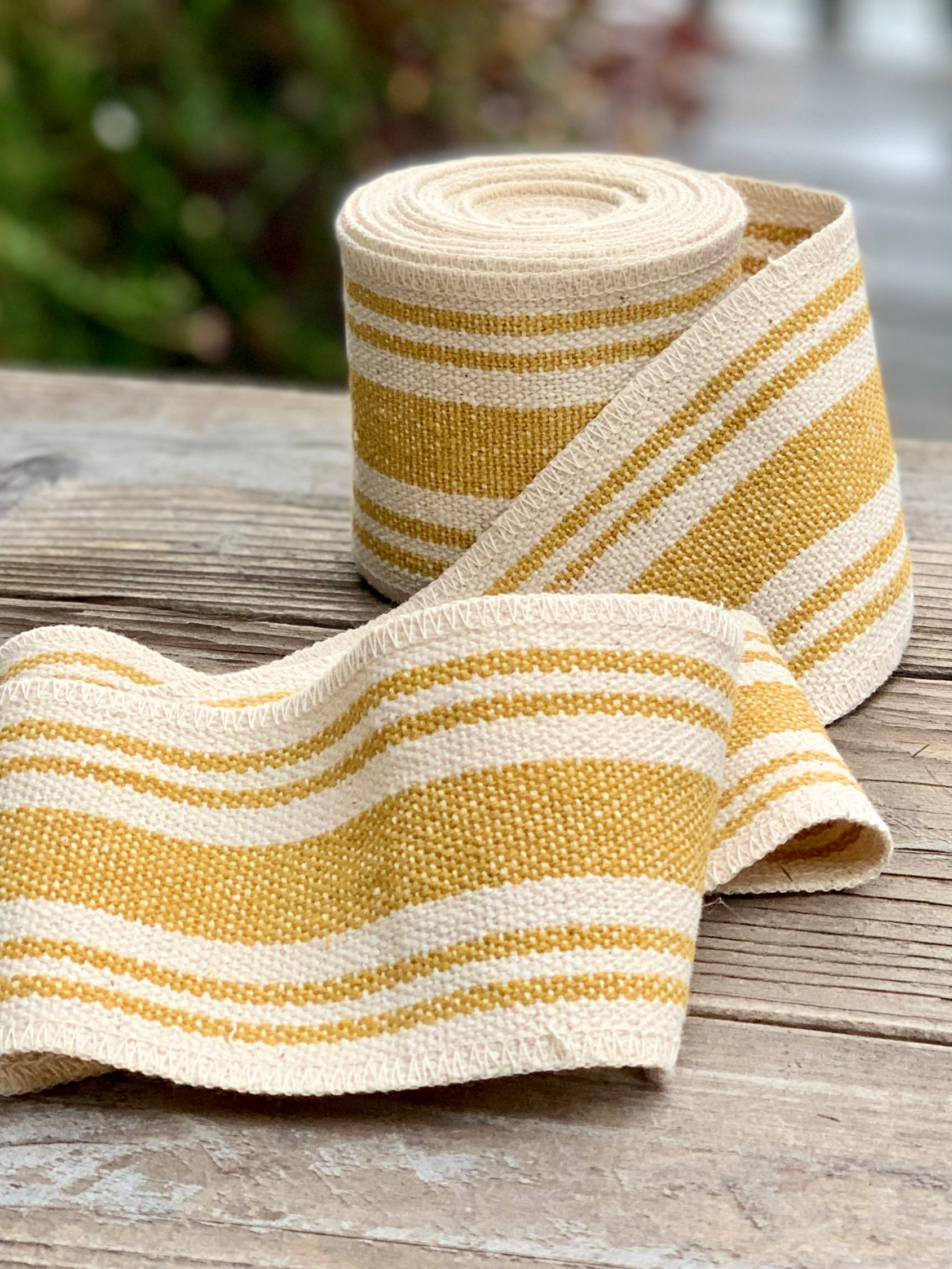 Grain Sack Ribbon - Butter Yellow and Cream - 3" Wide