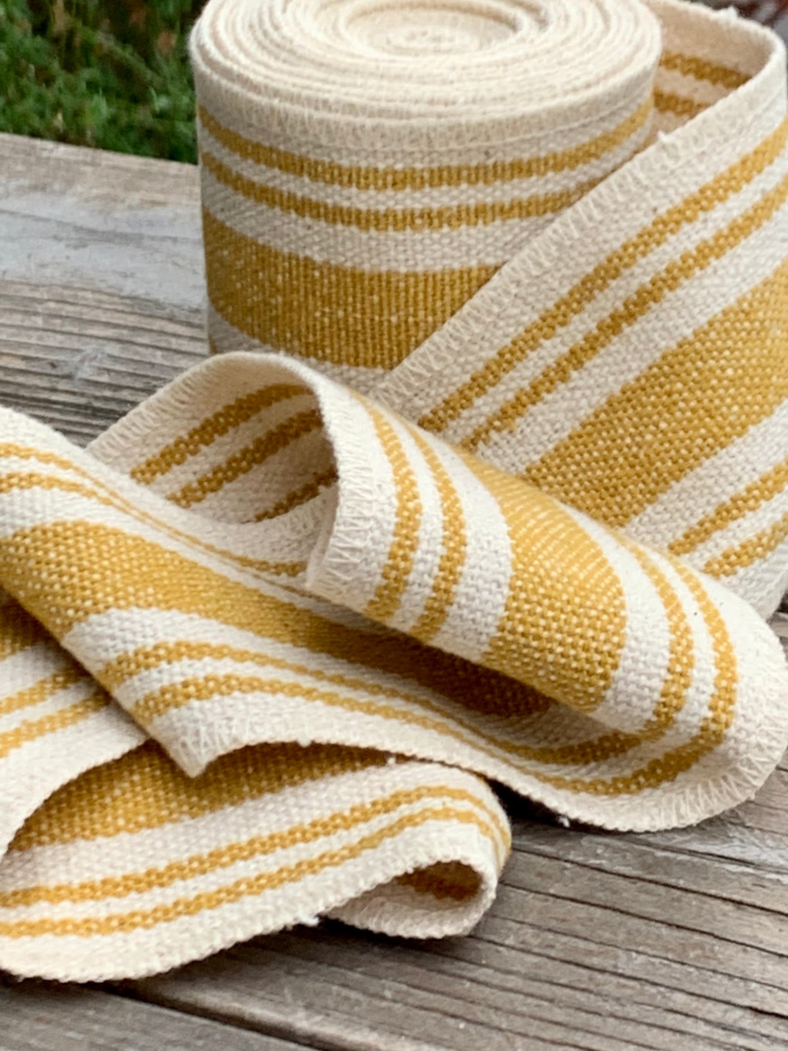 Grain Sack Ribbon - Butter Yellow and Cream - 3" Wide