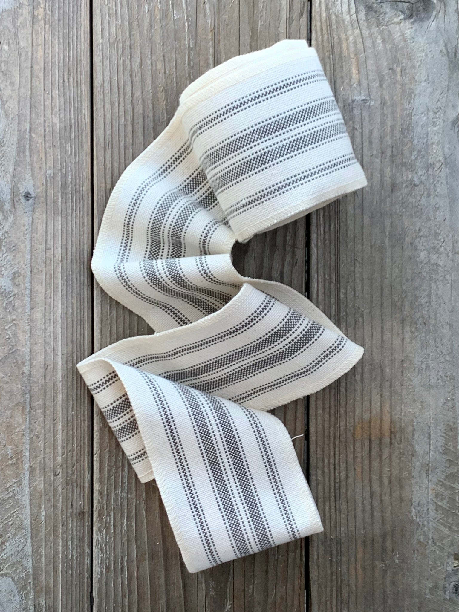 Grain Sack Ribbon - Soft Gray and Natural Off-White  - 4" Wide