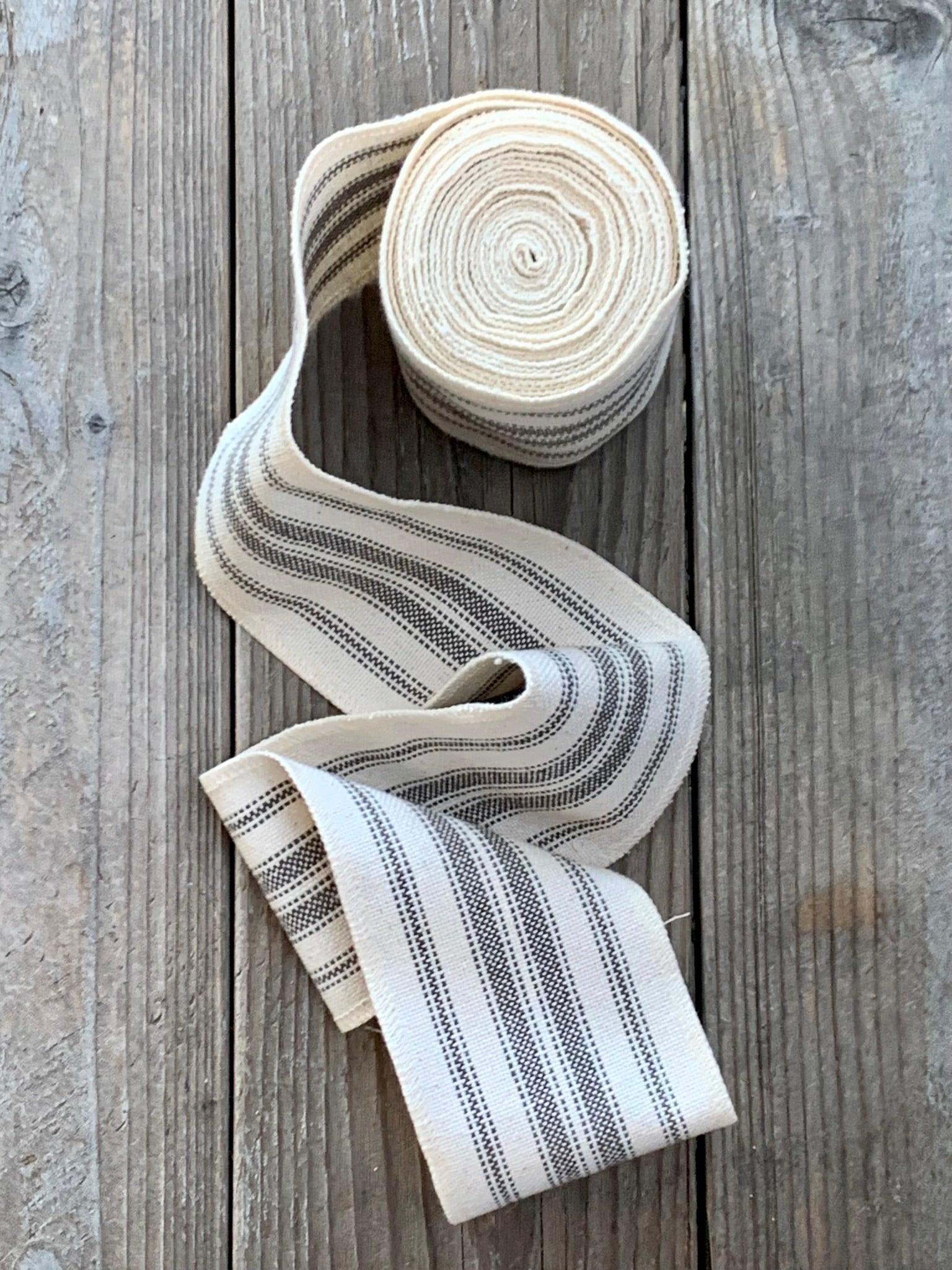Grain Sack Ribbon - Soft Gray and Natural Off-White  - 4" Wide