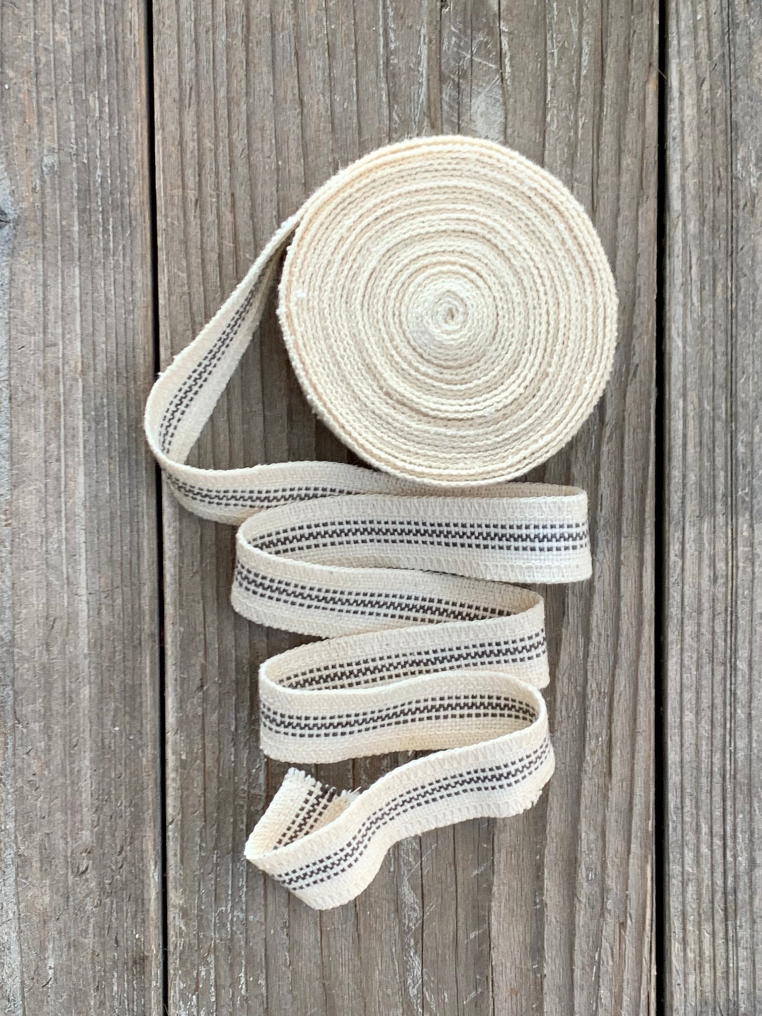 Grain Sack Ribbon - Gray and Cream Stripe - 1" Wide