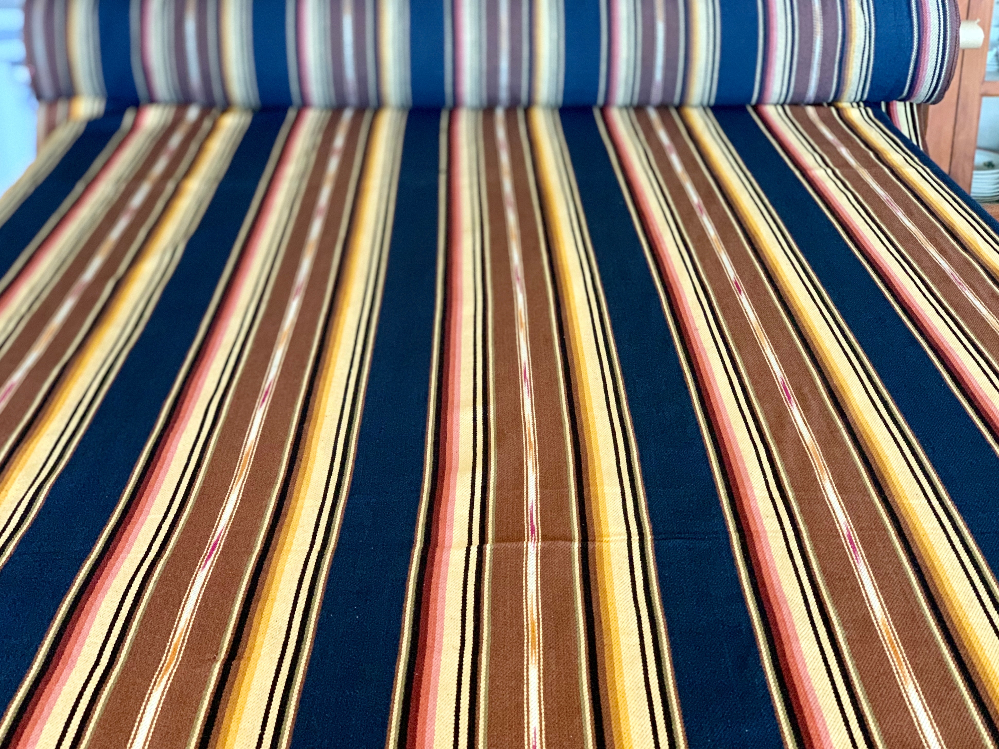 Serape Saddle Blanket Style Fabric - Navy, Brown, Mustard, & Tan